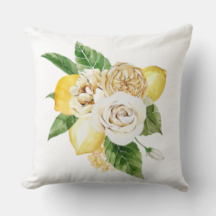 Lemons and roses bouquet cushion