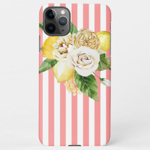 Lemons and roses on pink stripes iPhone 11Pro max case