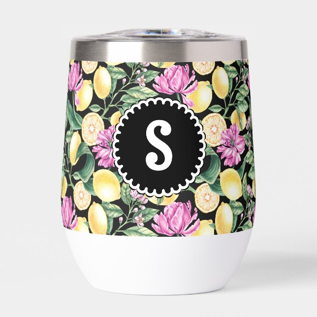 Lemons and Tulips Floral Pattern | Citrus Monogram (Front)