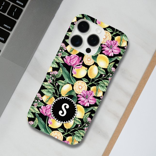 Lemons and Tulips Floral Pattern | Citrus Monogram Case-Mate iPhone Case (Creator Uploaded)