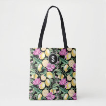Lemons and Tulips Floral Pattern | Citrus Monogram
