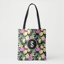 Lemons and Tulips Floral Pattern | Citrus Monogram