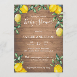 Lemons and wood rustic Baby shower invitation card