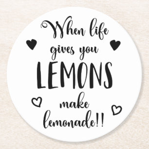 Lemons Attitude Success Dreams Motivational Quote Round Paper Coaster