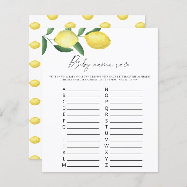 Lemons - Baby name race game (Front/Back)