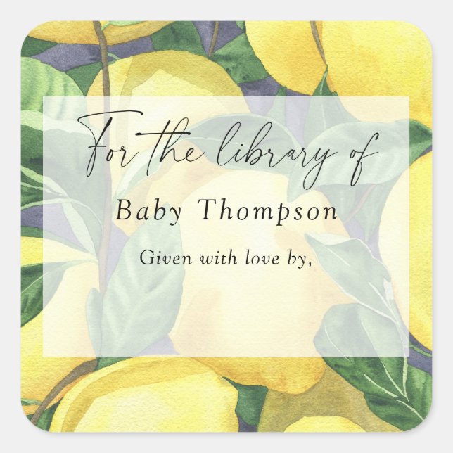 Lemons - Baby Shower bookplate, books for baby Square Sticker (Front)