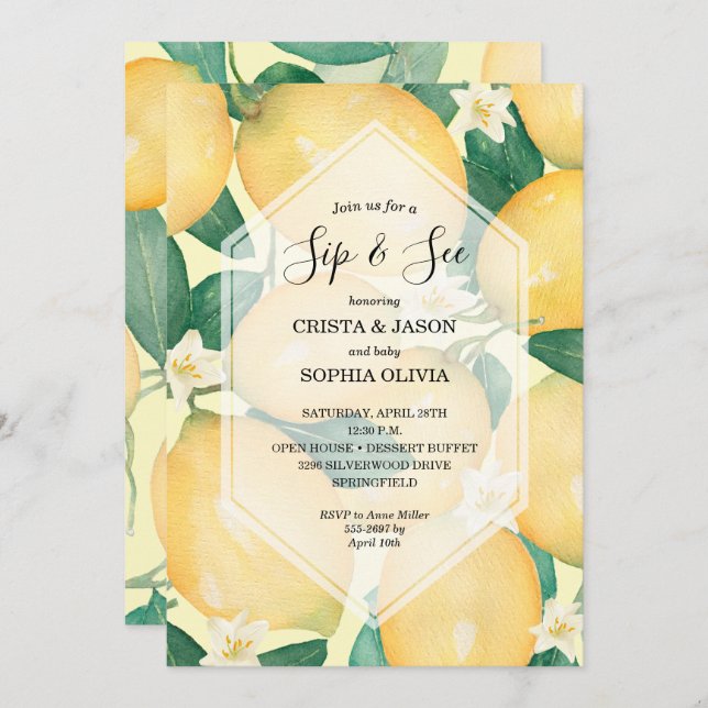 Lemons Baby Shower Invitations (Front/Back)