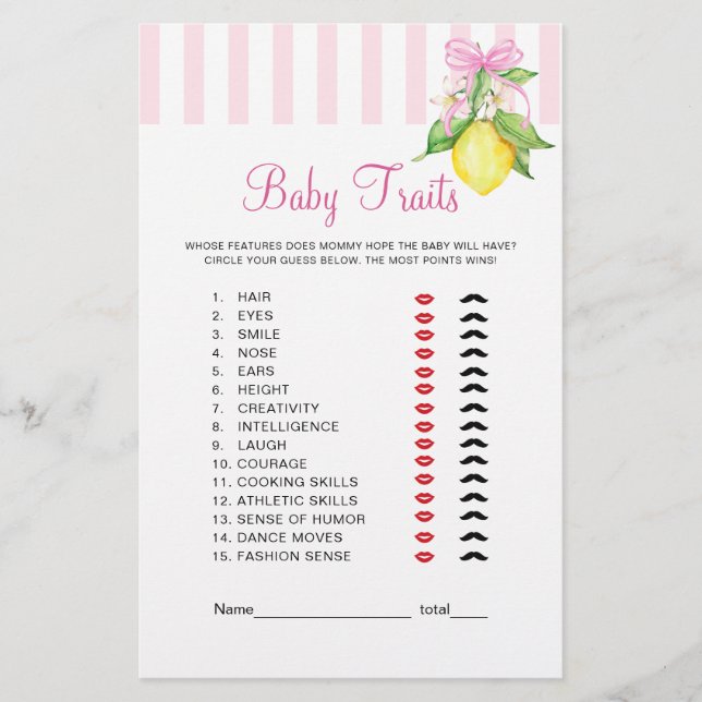 Lemons Baby Traits Game (Front)