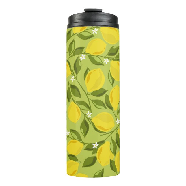 Lemons background. Hand drawn overlapping backdrop Thermal Tumbler (Front)