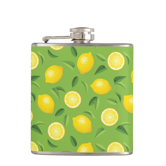 Lemons Background Pattern Hip Flask (Front)