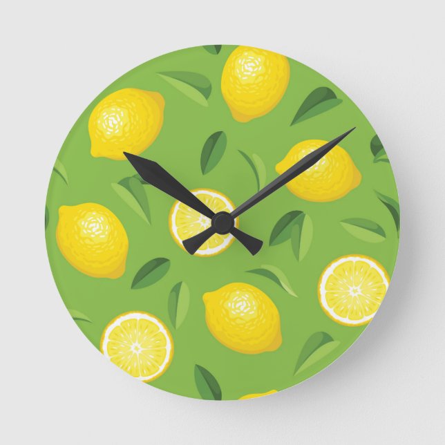 Lemons Background Pattern Round Clock (Front)