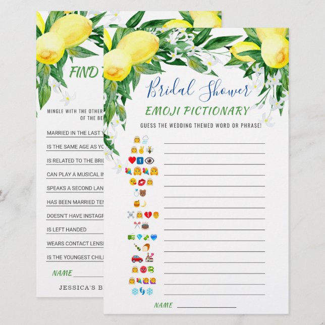Lemons Blossom Double-Sided Bridal Shower Game (Front/Back)