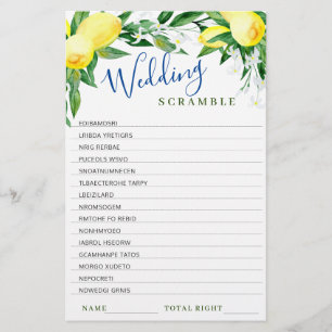 Lemons Blossom Double-Sided Bridal Shower Game