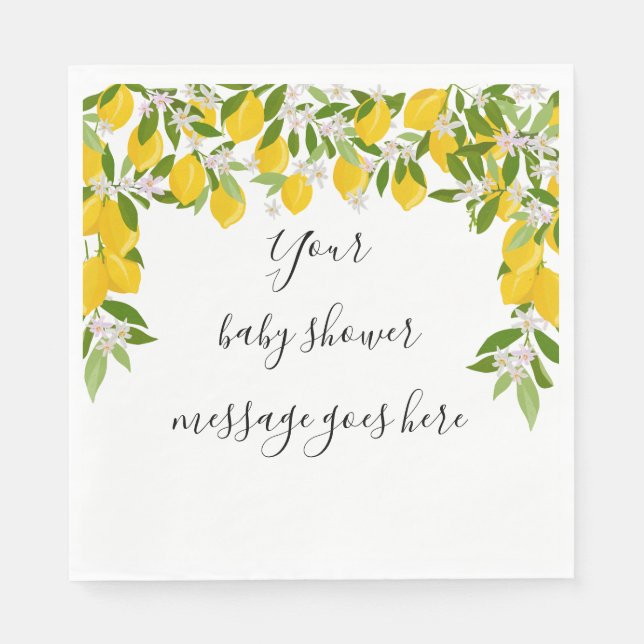 Lemons Blossom Greenery Baby Shower Message Napkin (Front)