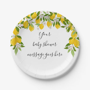 Lemons Blossom Greenery Baby Shower Message Paper Plate