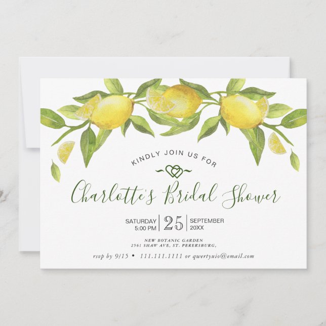Lemons Blossom Greenery Bri Greenery Bridal Shower Invitation (Front)