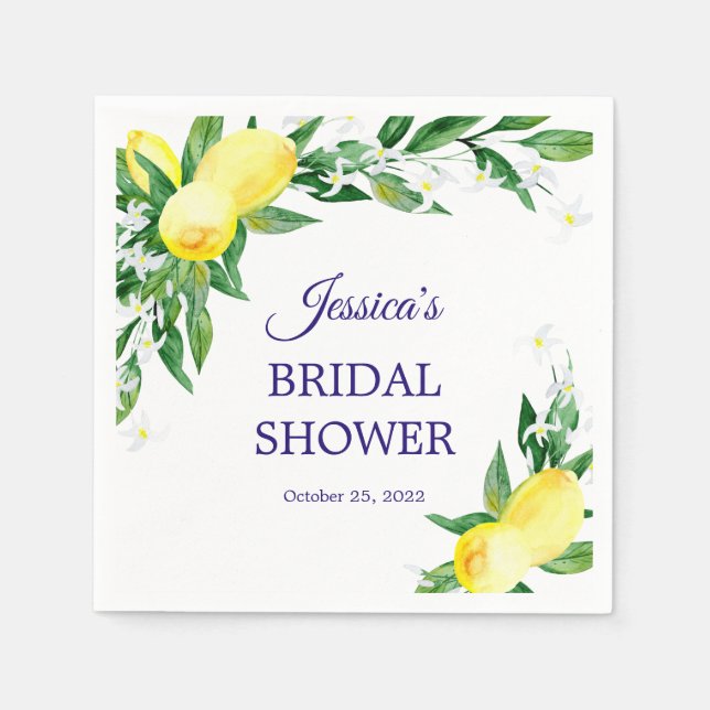 Lemons Blossom Greenery Bridal Shower Paper Napkin (Front)