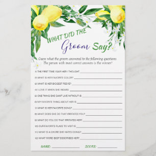 Lemons Blossom Greenery Chic Bridal Shower Game