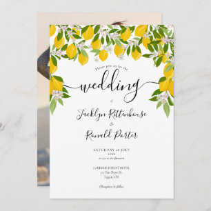 Lemons Blossom Greenery Photo Wedding Invitation
