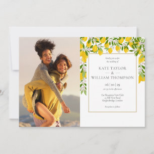 Lemons Blossom Greenery Photos Wedding Invitation