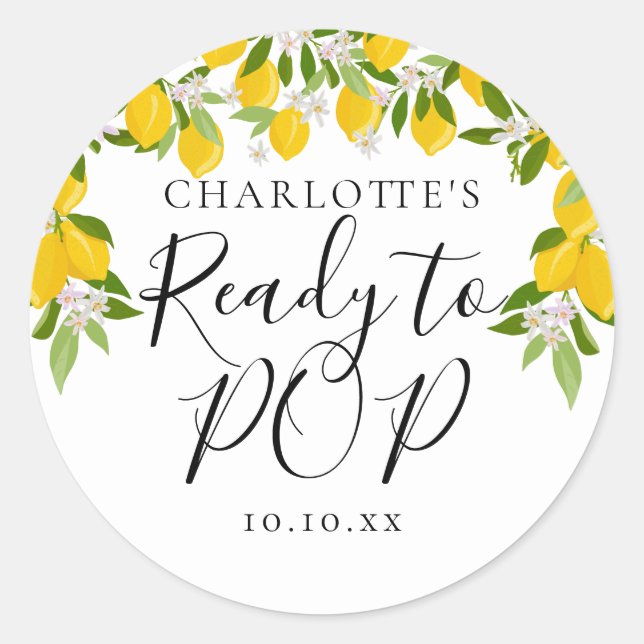 Lemons Blossom Greenery Ready to POP Baby Shower Classic Round Sticker (Front)