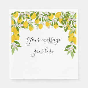 Lemons Blossom Greenery Stylish Script Message Napkin