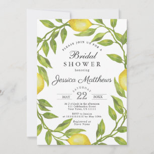 Lemons Blossom Greenery Watercolor Bridal Shower Invitation