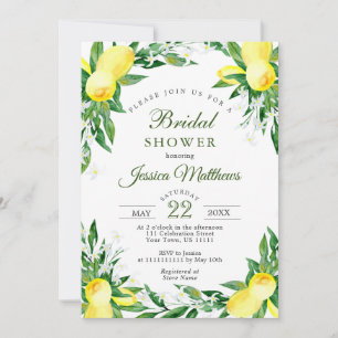 Lemons Blossom Greenery Watercolor Bridal Shower Invitation