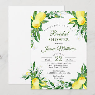 Lemons Blossom Greenery Watercolor Bridal Shower Invitation