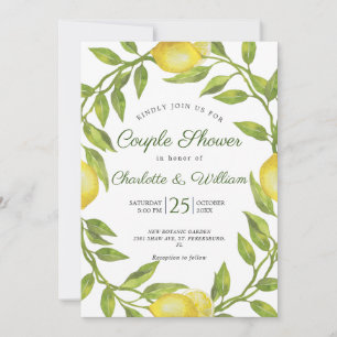 Lemons Blossom Greenery Watercolor Couple Shower Invitation
