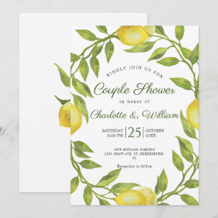 Lemons Blossom Greenery Watercolor Couple Shower Invitation