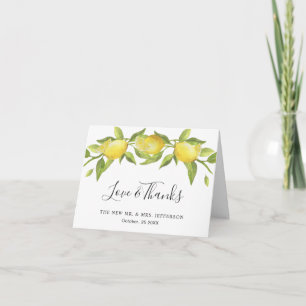 Lemons Blossom Greenery  Watercolor Rustic Thank You Card