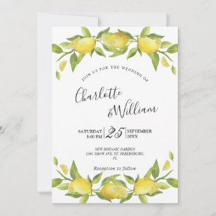 Lemons Blossom Greenery Watercolor Wedding Invitation