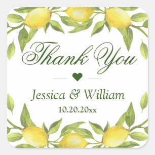Lemons Blossom Greenery Watercolor Wedding Square Sticker