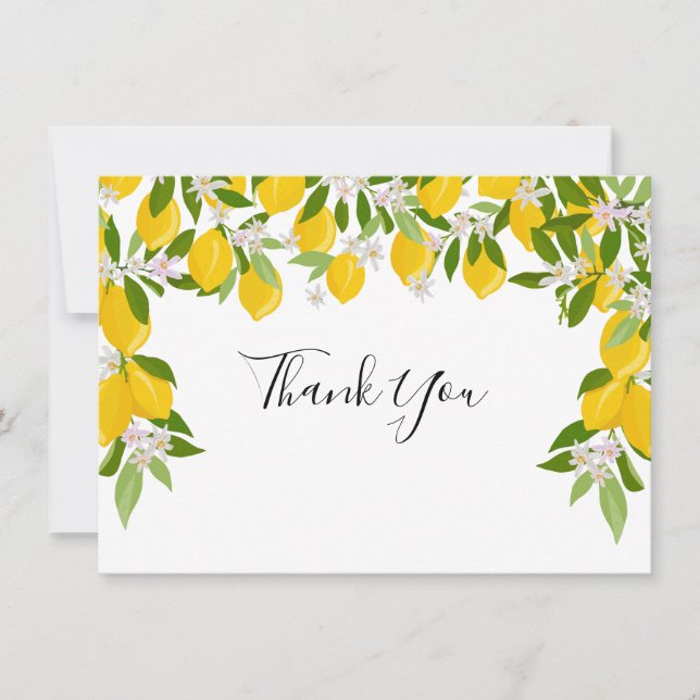 Lemons Blossom Greenery Wedding Thank You Card (Front)