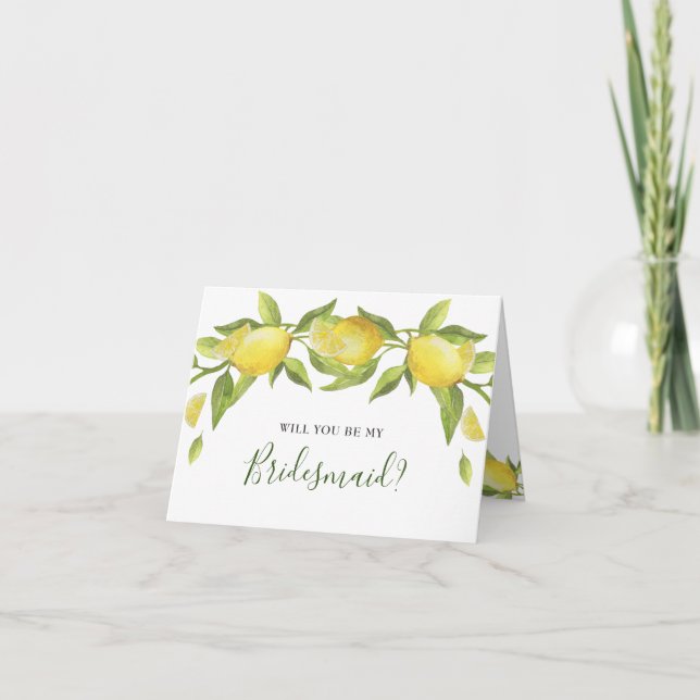 Lemons Blossom Rustic Will You Be Bridesmaid Card (Front)