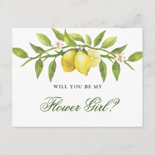 Lemons Blossom Rustic  Will You Be My Flower Girl Postcard
