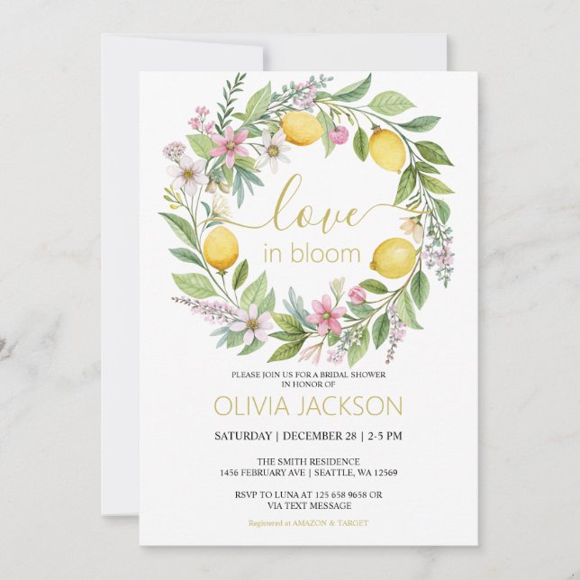 Lemons & Blossoms Spring Garden Bridal Shower Invitation (Front)