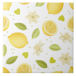 Lemons & Blossoms Watercolor Design Ceramic Tile