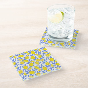 Lemons Blue Mediterranean Glass Coaster