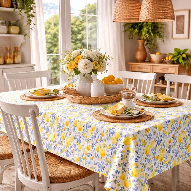 Lemons Blue Mediterranean Tablecloth (Creator Uploaded)