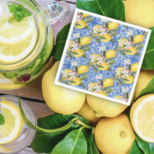 Lemons & Blue Mediterranean Tile Wedding Shower Napkin