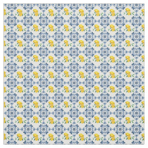 Lemons & Blue Moroccan Tile Pattern Fabric