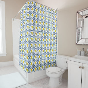 Lemons & Blue Moroccan Tile Pattern Shower Curtain
