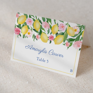 Lemons Blue Tile Meal Choice Wedding Place Card