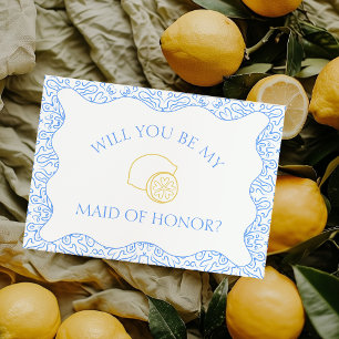 Lemons & Blue Tiles Italian Maid of Honour Proposa Card
