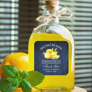 Lemons Blue Wood Wedding Thanks Limoncello Square Sticker