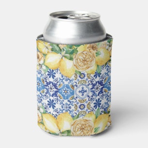 Lemons Blue Yellow Mosaic Mediterranean Tiles Can Cooler