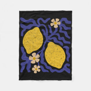 Lemons Boho Floral Mediterranean Summer Vacation Fleece Blanket
