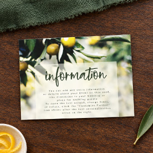 Lemons Bold Mediterranean Wedding Information Enclosure Card